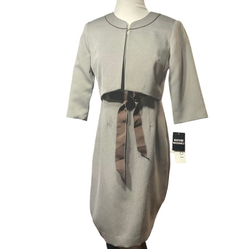 Studio I Dress Set Womens 6P 2 Piece Jacket‎ Sheath Brown Career Workwear Petite